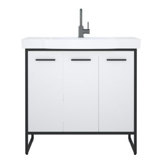 Тумба под раковину Corozo Айрон с корзиной 90см белый/чёрный SD-00000412